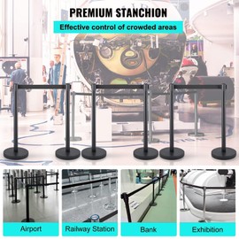 EliteEdge Crowd Control Stanchions, Stanchion Queue Post with Retractable Belts 6.5Ft, Easy Assembly, Crowd Control Barriers, Height 36 Inches, for Crowd Control Barriers, 1 Rope+Black