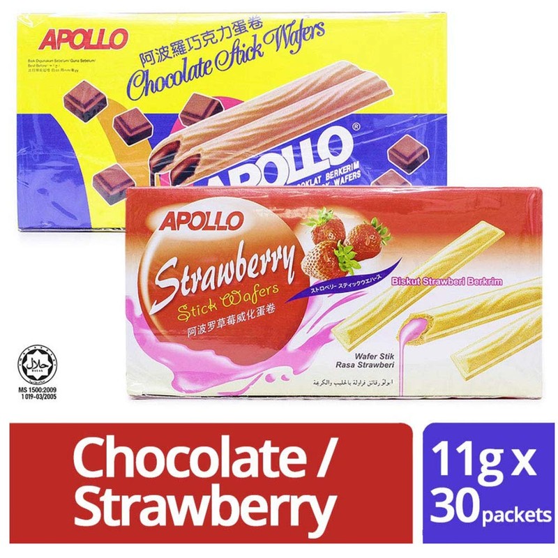 Apollo Malaysia Chocolate Strawberry Flavour Cream Wafer Biscuit Teatime Snack