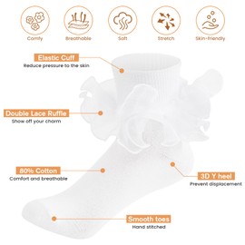 Komorebi Big Ruffle Socks Woman Double Lace Turn Cuff Socks for Womens Ankle Socks Frilly Dress Socks White,1 Pack One Size