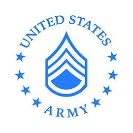 E-6 Staff Sergeant US Army Rank Sticker - Decal - Die Cut - SSG OR-6 E6 - Blue 5.50" x 5.43"