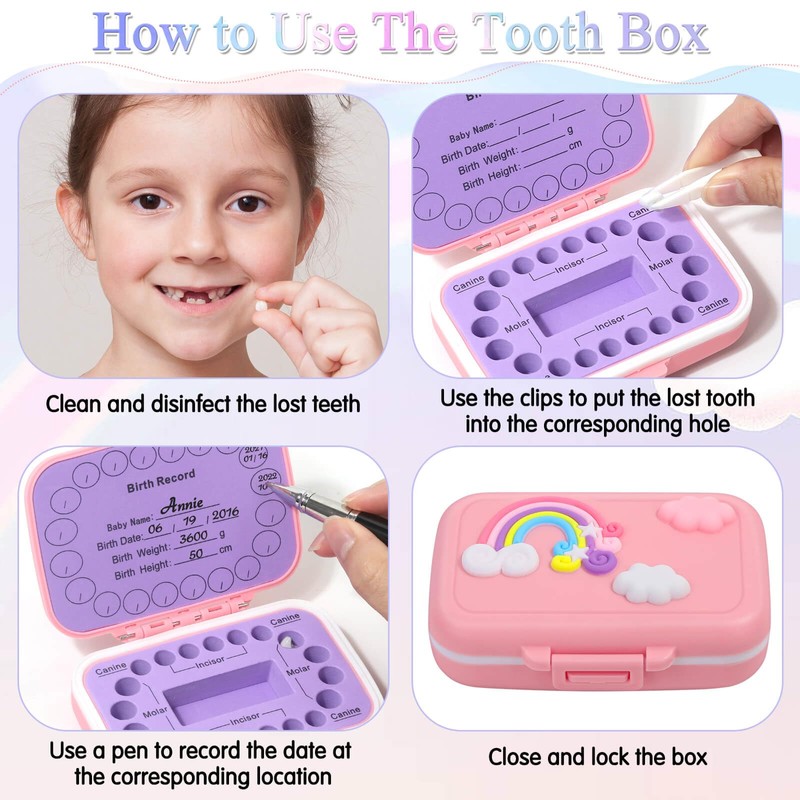 Caffox 2 Pack Tooth Holders for Kids Keepsake, Tooth Fairy