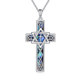 YFN Star of David Necklaces for Women Men Sterling Silver Cross Celtic Abalone Shell Necklaces Gifts, Sterling Silver, No Gemstone