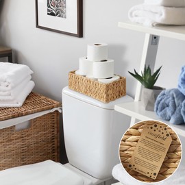 Casafield Set of 2 Bathroom Storage Baskets, Natural - Water Hyacinth, 16" W x 6.75" D x 4.25" H, Woven Toilet Tank Topper Bins for Organizing Tissues, Toilet Paper, Toiletries, Shelves
