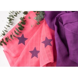 divata Colourful Muslin Nappies Set of 2 (Stars, Berry) - Coloured Muslin Cloths, Play Cloths, Baby Burp Cloths Made of 100% Cotton, Oeko-Tex Certified, 80 x 80 cm