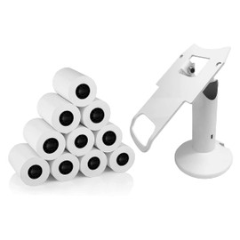 Discount Credit Card Supply DCCStands Clover Mini/Clover Mini 3 7" Swivel and Tilt Stand and 10 Roll Case of Thermal Paper 2 1/4" x 85' Bundle, White