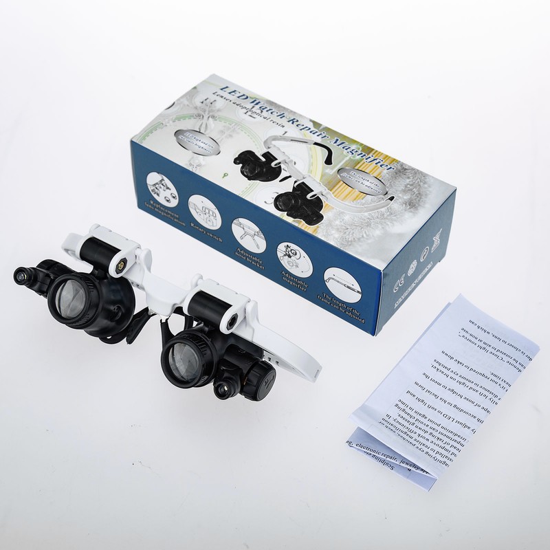 Loupe Magnifier Glasses Head Mount with LED Light Adjustable Glasses