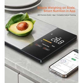 KUAIVO Smart Nutrition Food Scale with LED Display, Tracks Calories, Fat, Carbs & Protein via App, 1g Precision Digital Kitchen Scale for Healthy Eati