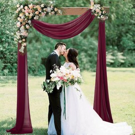 AMZLOKAE Burgundy Wedding Arch Drapes 2 Panels 18FT Chiffon Fabric Drapery Voile Wedding Archway 6 Yards Wedding Ceremony Reception Swag Decorations Sheer Fabric for Draping Wedding Decoration