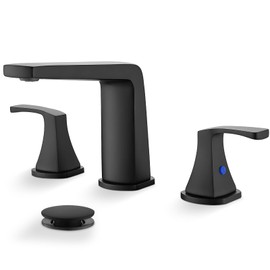gotonovo Bathroom Sink Faucet 3 Holes 2 Handles Widespread 8 Inch Bath Faucet with Pop Up Drain Hot Cold Water Supply Lines Lavatory Vanity Faucet Set Thin 7 Head Matte Black