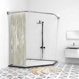Curved shower curtain rod 304 stainless steel, adjustable shower curtain rod middle 25.5"-35.4", both sides27",corner shower curtain rod for bathroom, cloakroom with 12 hooks - Silver