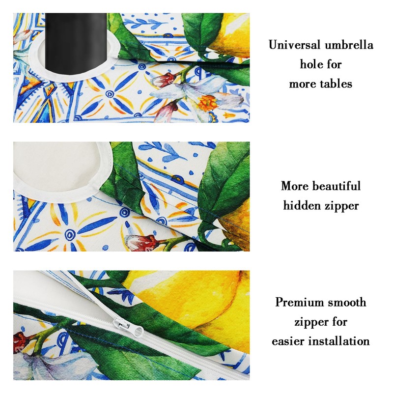 bnhjsdw Blue Outdoor Tablecloth with Umbrella Hole for Round Table,