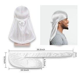 Silk Durag Caps, 4 Pack Unisex Satin Durags Long Tail Wide Straps Headwraps for Men & Women Pirate Caps Head Wrap Beanie Hats Waves Silky Durag Cap (AU, Alpha, One Size, One Size, Multicoloured)