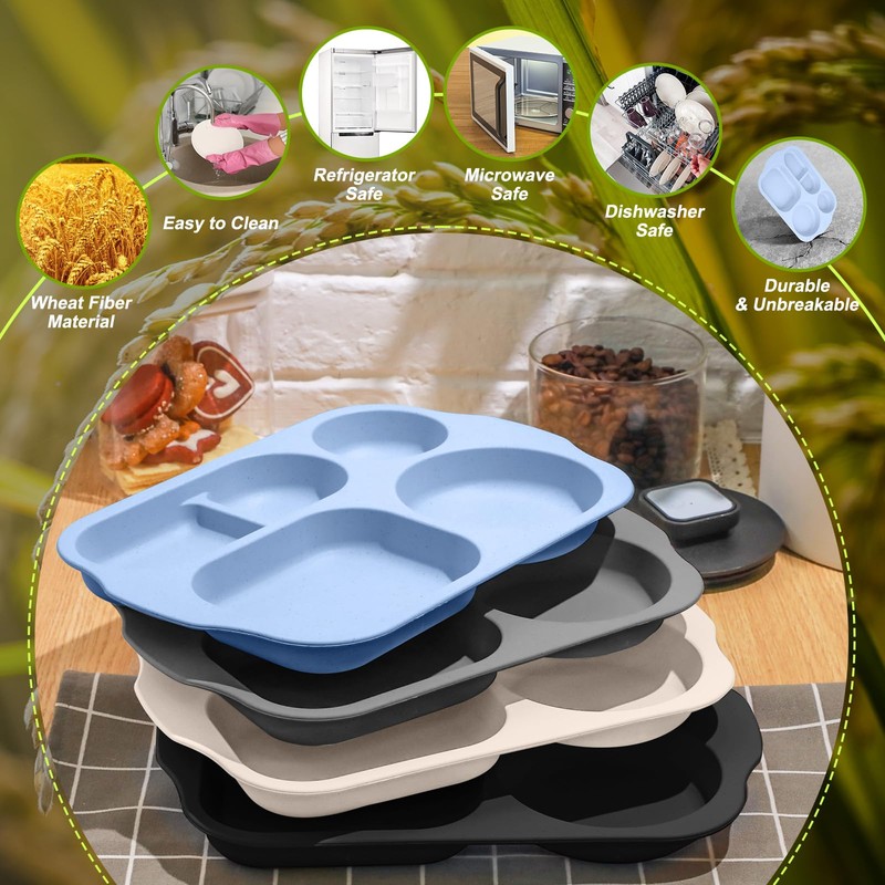 Vesici 8 Pcs Large 12 Inch Unbreakable Divided Plates for