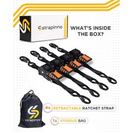 Strapinno 4pcs Retractable Ratchet Straps Bundle 1 in x 6 ft, Secure Tie-Downs with Rubber-Coated Steel Handles, S-Hooks & Durable Hardware for Daily Use with Breaking Strength - 1,500LBS/680KG Each