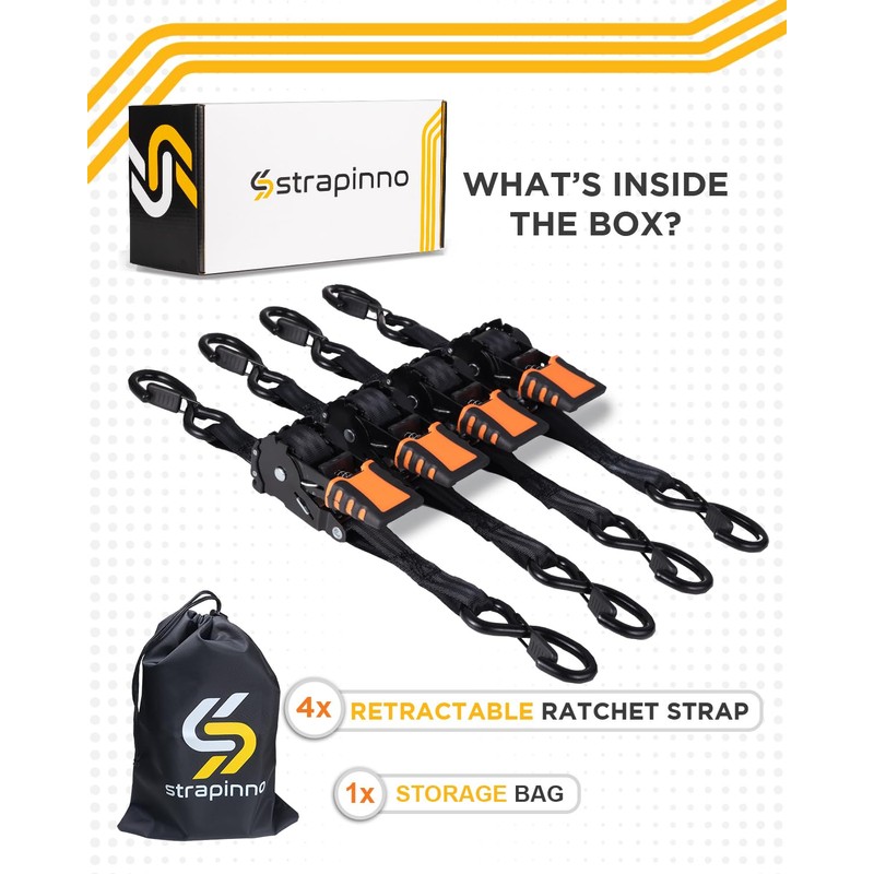 Strapinno 4pcs Retractable Ratchet Straps Bundle 1 in x 6