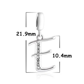925 Sterling Silver Charm Pendant A to Z Clear CZ 26 Letter Alphabet Bead Charms Fit Bracelets Necklace Pendant Jewelry (E)