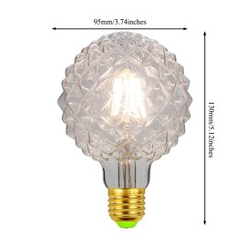 G95 Pineapple Decorative Edison Light Bulbs 4W E26 Warm White 2700K LED Filaments Light Bulbs 40W Equivalent E26 Base Clear Glass, AC110V, G95 Globe Vintage LED Edison Light Bulb (2-Pack)