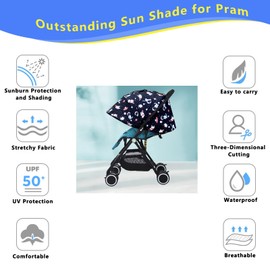ZIQINPSQ Universal Sun Shade for Pram,Waterproof，Pram Sun Shade Cover，pram Parasol,UV Protection，UPF50+ Blackout，Easy to Install，Baby Shade with Lycra Fabric，for Car Seat,Buggy & Carrycot(Space)