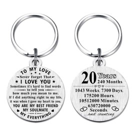 ABBNT 20th Wedding Anniversary Keychain Gifts - Steel Engraved 20 Year Anniversary Decorations - Happy Twenty Year Anniversary for Men Husband Women Wife