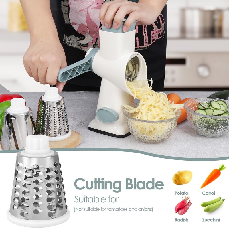 Dreamhigh Cheese Grater with Crank, Vegetable Cutter, 3 Stainless Steel