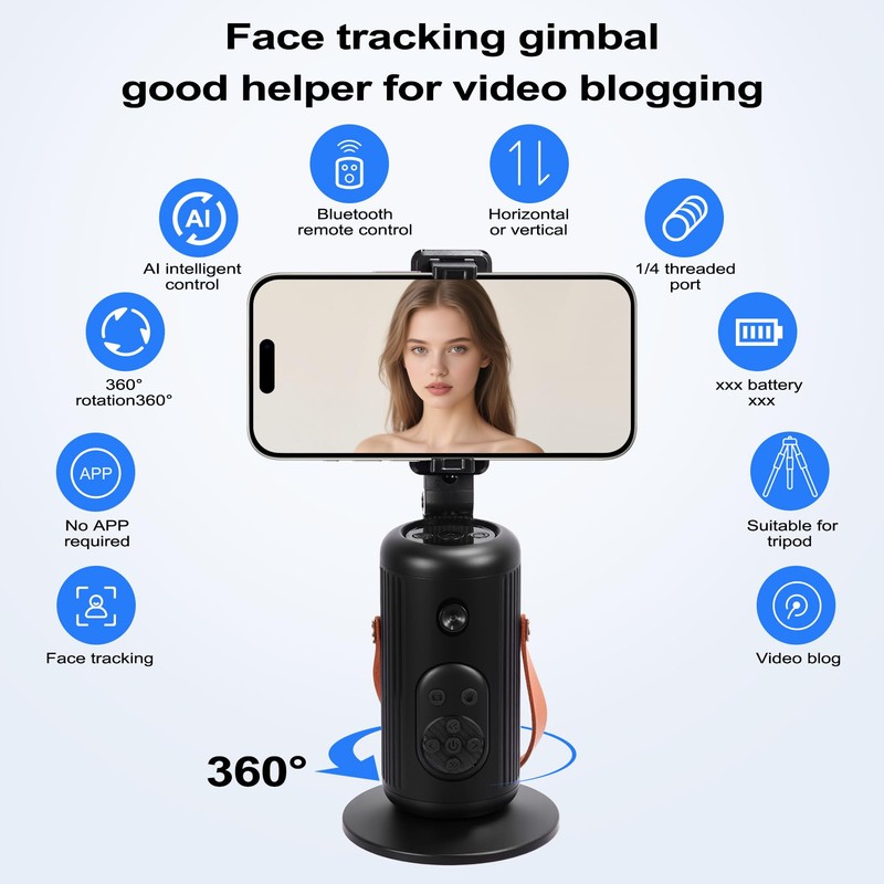 Auto 360° Face Tracking Tripod, Phone Holder with Base, Live