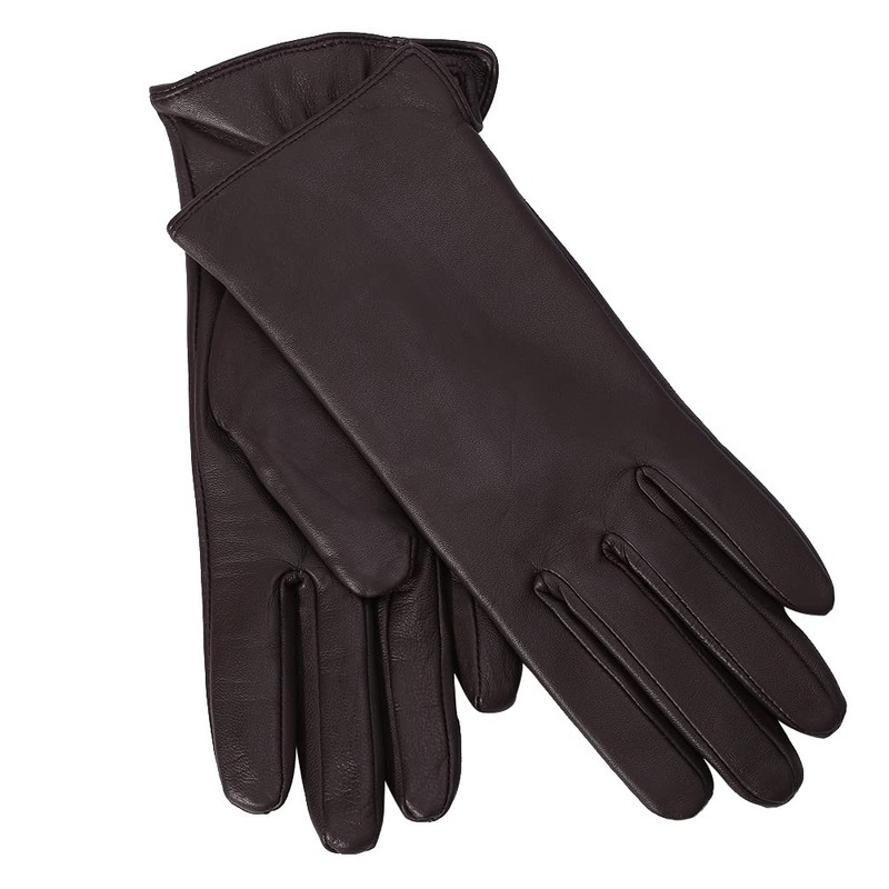 MGGMOKAY Women's Leather Gloves Touchscreen Cashmere Lined, Brown, L