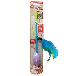 SPOT Dolphin Laser Wand - 2-in-1 Feather Teaser and Laser Pointer Cat Toy, Brightly Colored Feather Teaser Wand and Button-Activated Laser Pointer for Twice The Fun, Batteries Included