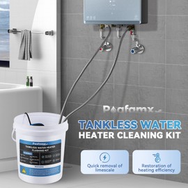 Poafamx Tankless Water Heater Flushing Kit, 1100GPH Submersible Utility Water Pump, 5.5 Gallon Pail with Screw Lid, Two 3/4"GHT x 6' Stainless Steel Hoses, Corrosion Resistant Flush Pump for Cleaning