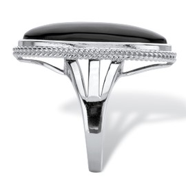 PalmBeach Sterling Silver Oval Shaped Natural Black Onyx Spllit Shank Ring Sizes 6-12 Size 6