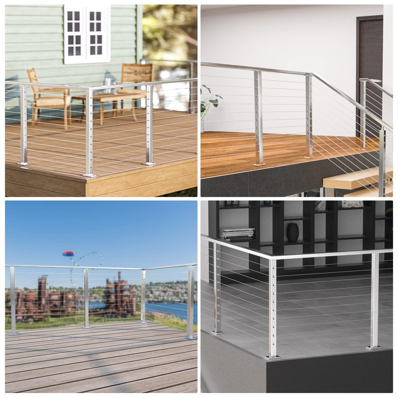 Muzata Brushed Corner Cable Railing Post T-drilled 36"x2"x2" Surface Mount