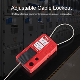 Saluaqui Lockout Tagout Cable Lock, Adjustable Stainless Steel Power Insulation Industrial Stainless Steel Cable Lock for Shutdown Maintenance, Red