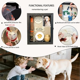 Houstimi 8x10 Pet Memorial Shadow Box Frame Paw Print Kit Solid Wood Pet Frame Black Dog Memorial Gifts for Loss of Dog