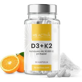 HS ACTIVA Vitamin D3 K2 High Dose - Vitamin D3 30000 IU for 1200 Days - D3 K2 Capsules High Dose from Germany - Vitamin D K2 Vegan without Additives - K2 D3 - Vitamin D High Dose - 90 Capsules
