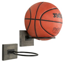 MyGift Juego de 2 Soportes para almacenar balones de Baloncesto, Voleibol, fútbol; Son de Madera en Color Gris y Madera en Color Negro