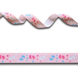 2 Yards (1.82 metres) White, Blue & Pink Baby Footprints Grosgrain Ribbon 22mm Wide, Ideal for Craft Projects, Scrapbooking, DIY Hair Bows, Present Wrapping etc.