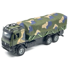 Military Transport Truck Toy Army Vehicle Armored Cargo Truck Off-Road Pull Back Metal Diecast Toy Vehicle, Light Sound Doors Open, Removable Canvas Tarp, Toys for Boys Kids Gifts Men Collection green