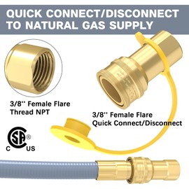 12FT 3/8" Natural Gas Hose, Low Pressure LPG Hose with Quick Connect, For 5249 Blackstone Griddle Weber, Char-Broil,Pizza Oven, Patio Heater and More NG Appliance Propane to Natural Gas Conversion Kit