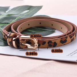Leopard Print Belt for Women Thin Leather Belt Women Skinny Adjustable Belt for Pant Dress Belt for Women High Waist Belt for Girls Fashion Vintage Leather Belt Women Animal Belt for Ladies