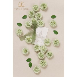 TINGE TIME Artificial Flowers 3" Rose, 25pcs Foam Fake Roses with Stem for DIY Wedding Decorations Bouquets Centerpieces Boutonniere Floral Arrangements Bridal Shower (Green Glow)
