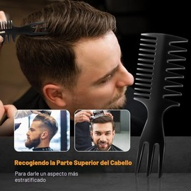 Juego de 3 peines de peinado para hombres - Peine de barbero negro de dientes anchos con textura para Quiff, Pompadour, Slicked-back, Fauxhawk, Underc