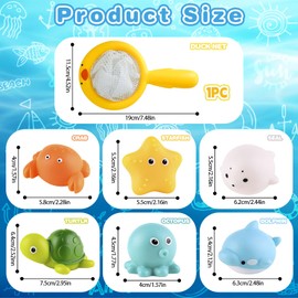 KATIMI Pack of 7 Bath Toys Baby from 1 2 3 4 Years, Bath Toy with Fishing Net, Water Toy Children, Mould-Free Bathtub Pool Toy for Boys and Girls