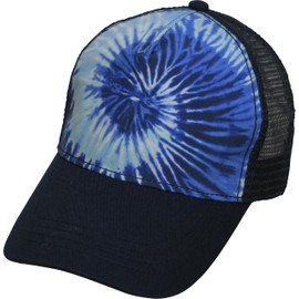 Colortone Batik Trucker Mesh Cap Women's One Size Batik Trucker Cap with Various Patterns Baseball Cap Made of Cotton Mix Hand-Dyed Design Women Girls, Blue Ocean