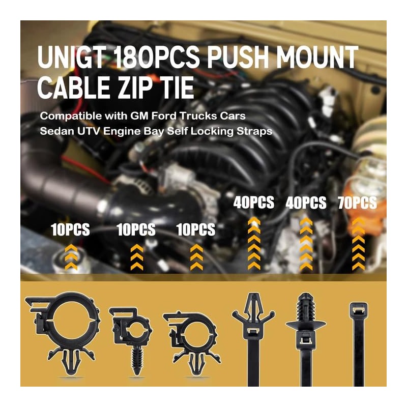UNIGT 180pcs Nylon Universal Cable Tie Buckle, Push Mount Cable