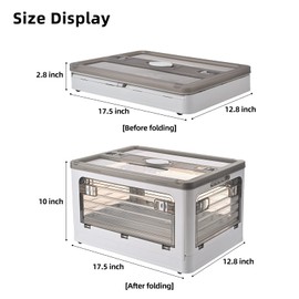 NEALYSEA 32Qt Plastic Storage Bins With Lid, Collapsible With Wheels, 4 Doors, Stackable for Organizing Clothes, Snacks and Camping, 2-Pack (Grey)