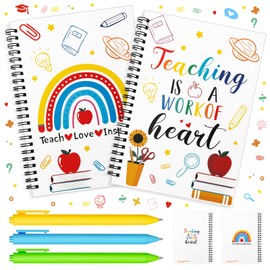 2Pack Teacher Spiral Notebooks Teacher Theme Notepad with 3 Point Pens, Ruled Hardbound Journal Notebooks for School Office Supplies ,Teacher Appreciation Gift, Back to School Notepad Diary (A5)