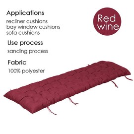 Patio Chaise Lounger Cushion, Indoor/Outdoor Chaise Lounger Cushions Rocking Chair Sofa Cushion with 6 Ties,Thick Padded Chaise Lounger Swing Bench Cushion，61Inch (Wine Red)