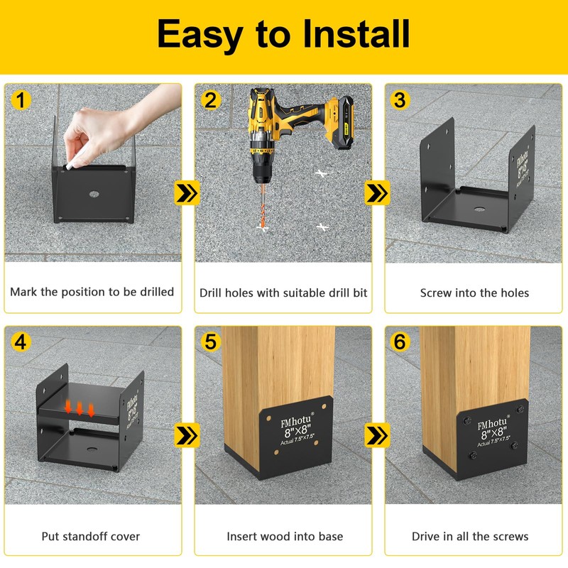 8x8 Stainless Steel Post Base，Internal 7.5 x 7.5 Post Anchor