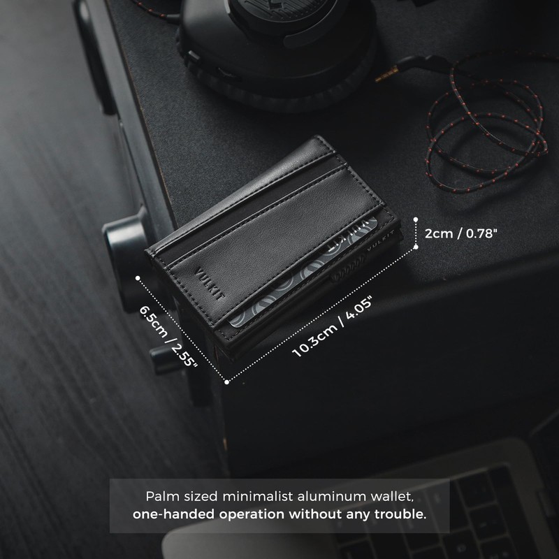 VULKIT Tarjetero de Cuero con Protección RFID, Carteras para Hombre