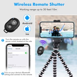10‘’ Octopus Flexible Tripod with 1/4" Screw, Quick Release Plate - Bendable Legs, Adjustable Stand Holder with Mini Wireless Remote for Selfie, Travel Photography, Vlogging, Live Streaming