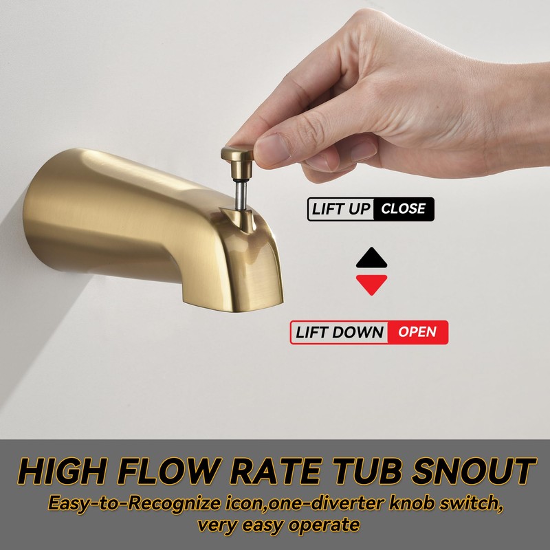 Shower Tub Faucet Sets Complete with Diverter, 5 Spray Settings,